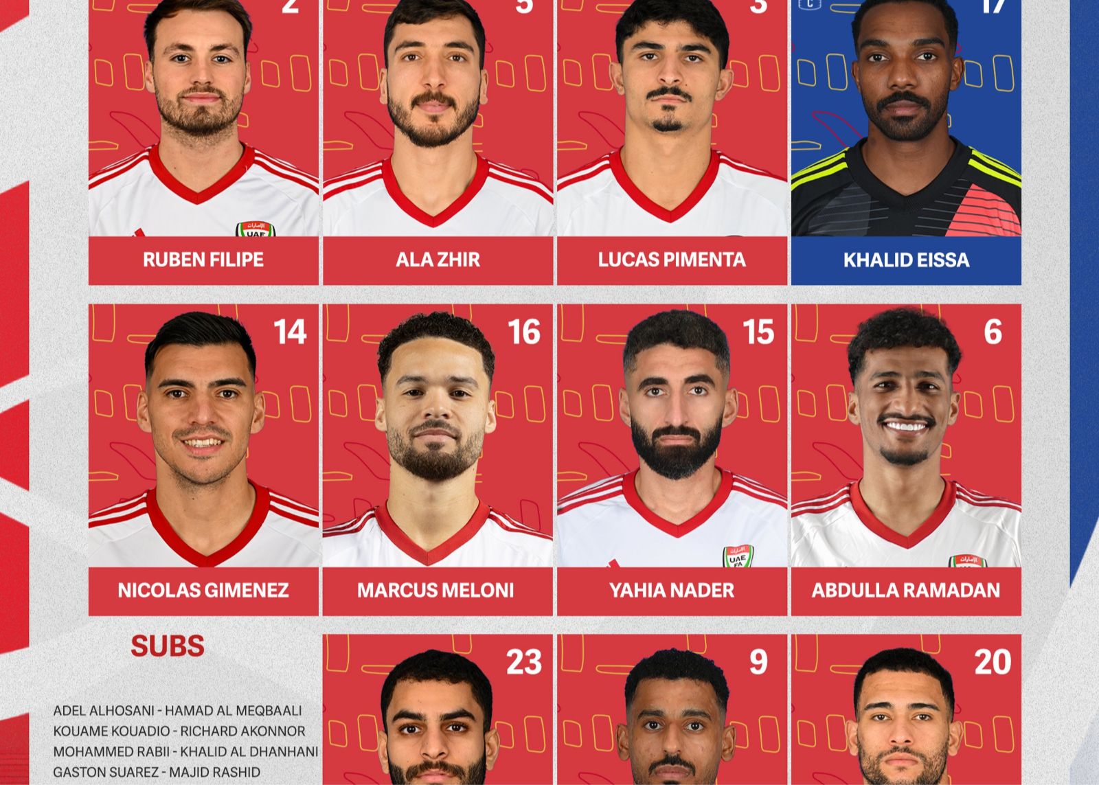 UAE vs Iraq: Adil và Suhail xuất phát, El Hamadi thi đấu