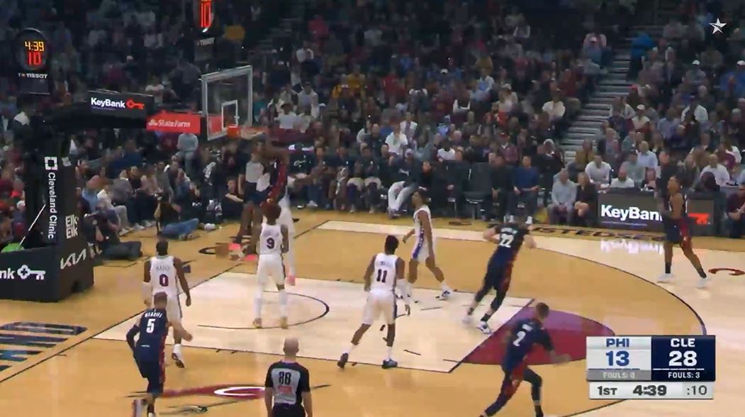 Kiểm soát bóng nóng! Mitchell ghi được 15 điểm khi bắn 4/5, và Cavaliers dẫn đầu 76ers với 14 điểm trong hiệp đầu tiên.